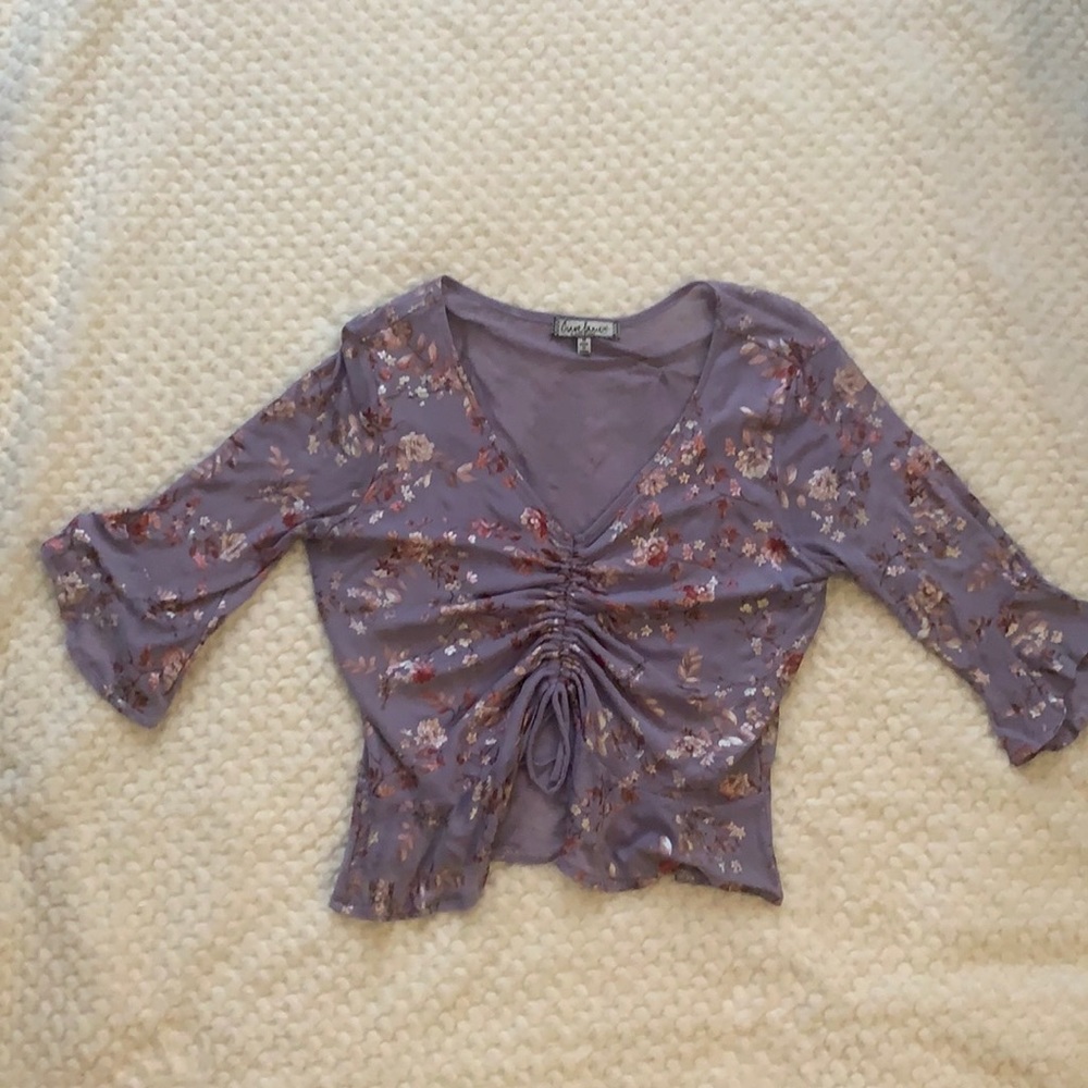Purple and Pink Floral Crop Top with Adjustable Ruching